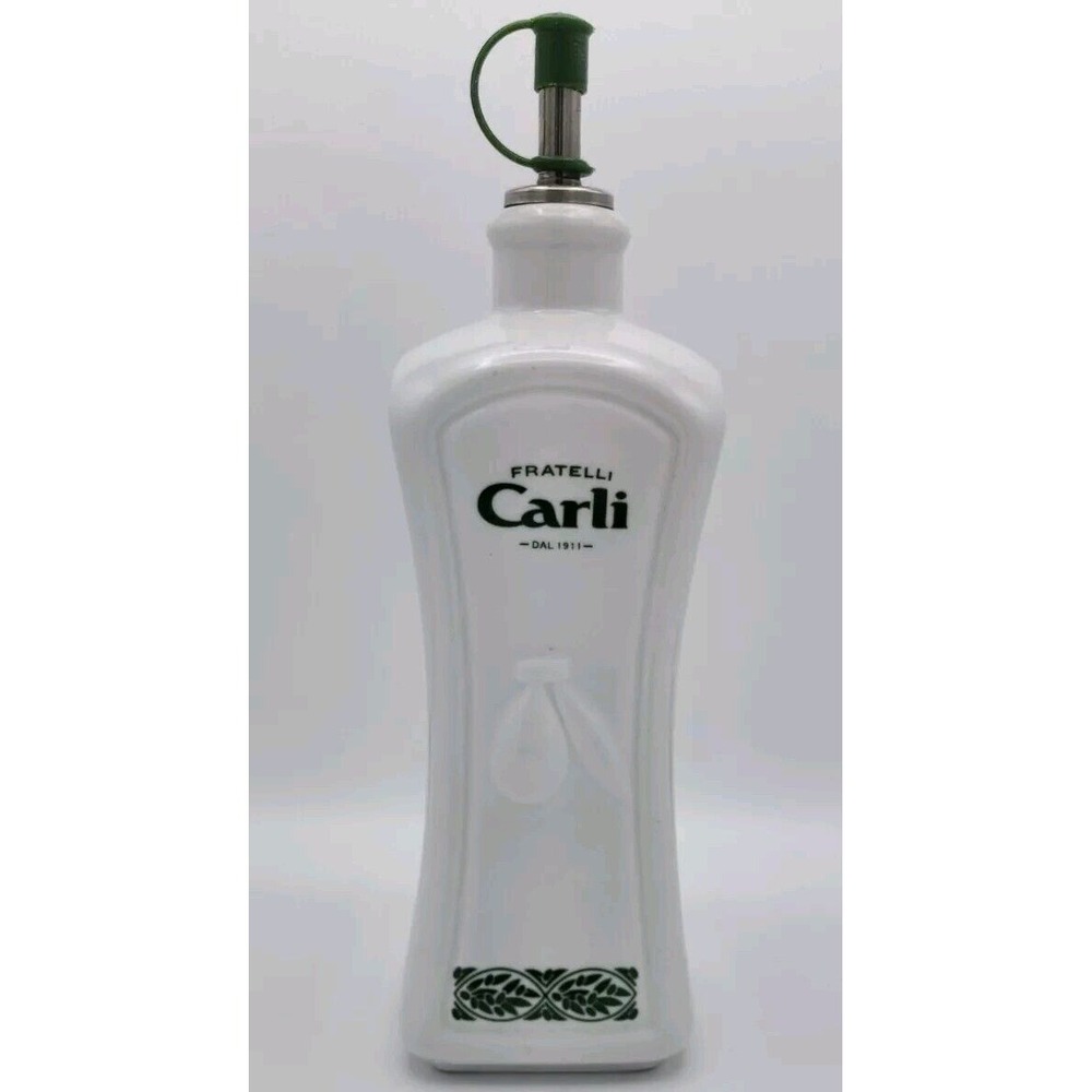 Fratelli‎ Carli White Ceramic Olive Oil Dispenser Green Leaf Metal Spout Quality